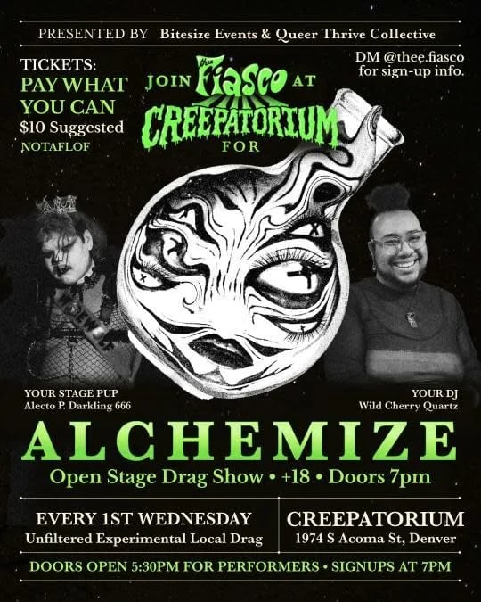Alchemize: An Open Stage Drag Show! flyer