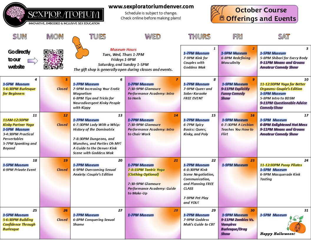 Sexploratorium October 2026 class calendar